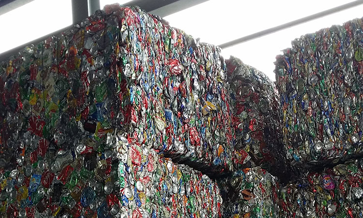 Huge mountains of aluminium cans ready for non-ferrous metal recycling