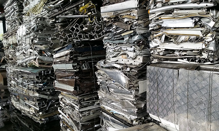 Stacks of aluminium taint in a non-ferrous metal recycling plant