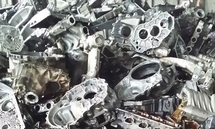 A pile of cast aluminium tense for non-ferrous metal recycling